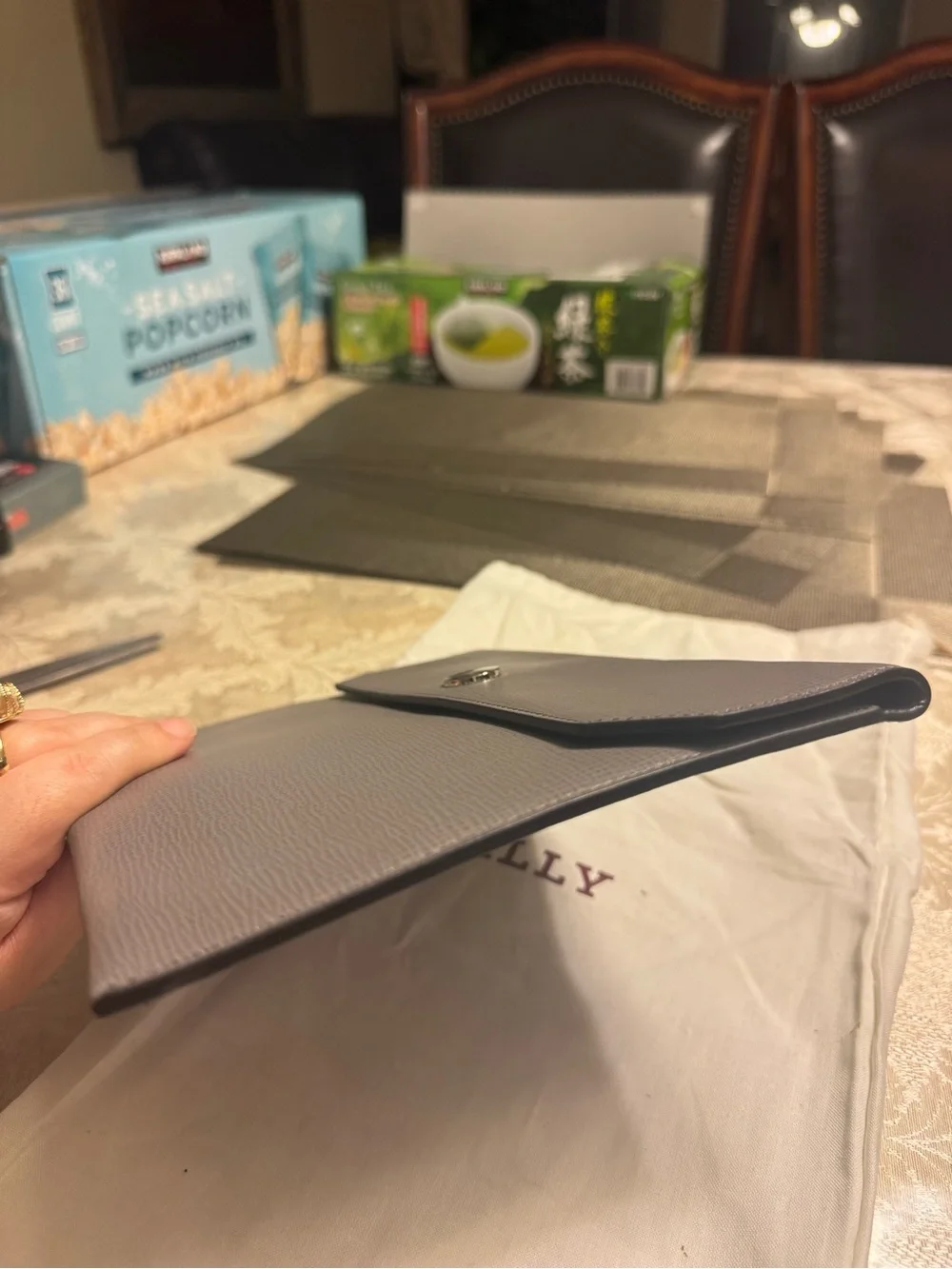 Auth Bally Gray Leather document holder sleeve + COA